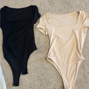 Chic Black and Cream Bodysuit Duo